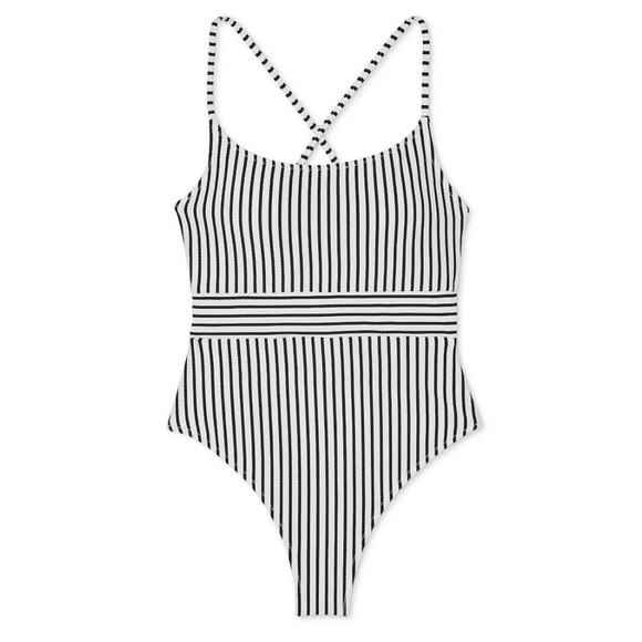 NWT - Shade & Shore Women’s Striped One Piece Swimsuit - Black/White - Size XS - Picture 5 of 12